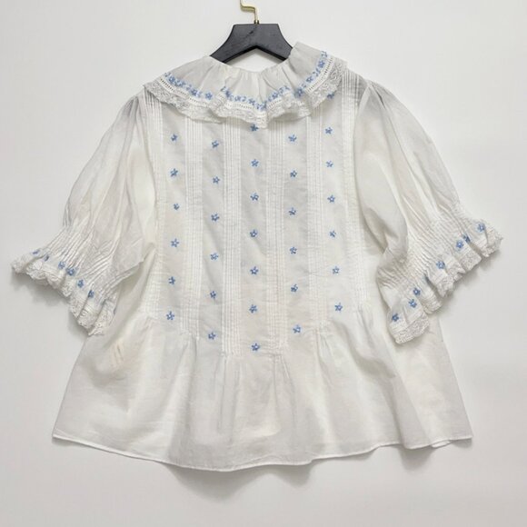 Doen blue embroidered floral shirt - Picture 8 of 9